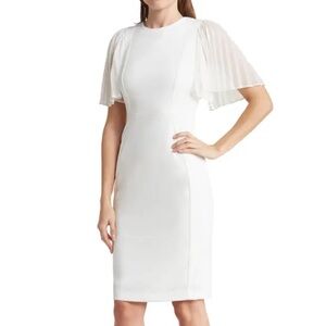 Calvin Klein Pleated Chiffon Sleeve Sheath Dress